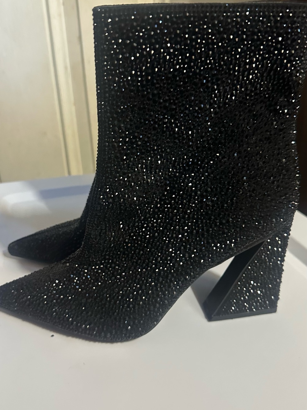 Gianni Bini Black Sparkle Pointed Toe Block Heel Ankle Boots